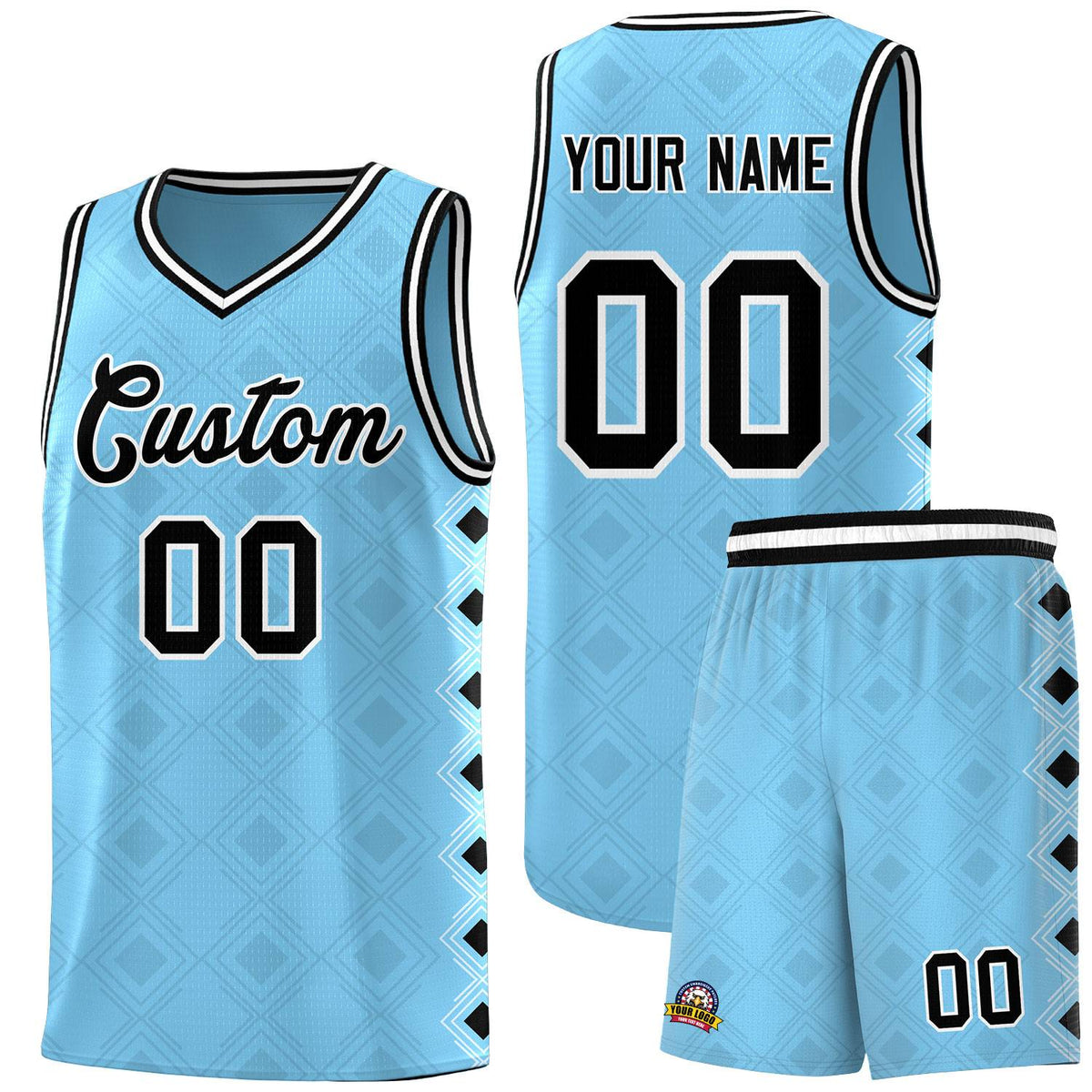 Custom Light Blue Side Blocks Sports Uniform Basketball Jersey|KXKSHOP