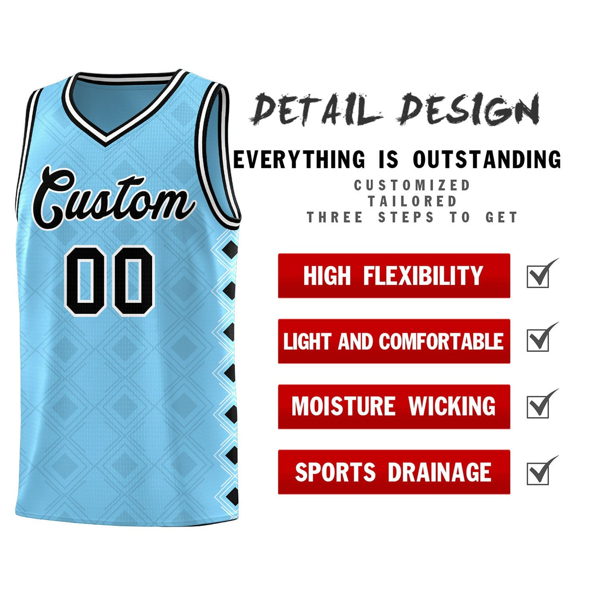 Custom Light Blue Side Blocks Sports Uniform Basketball Jersey|KXKSHOP
