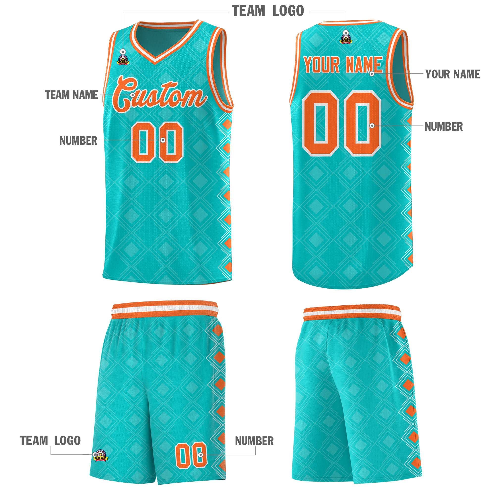 Custom Aqua Side Blocks Sports Uniform Basketball Jersey|KXKSHOP
