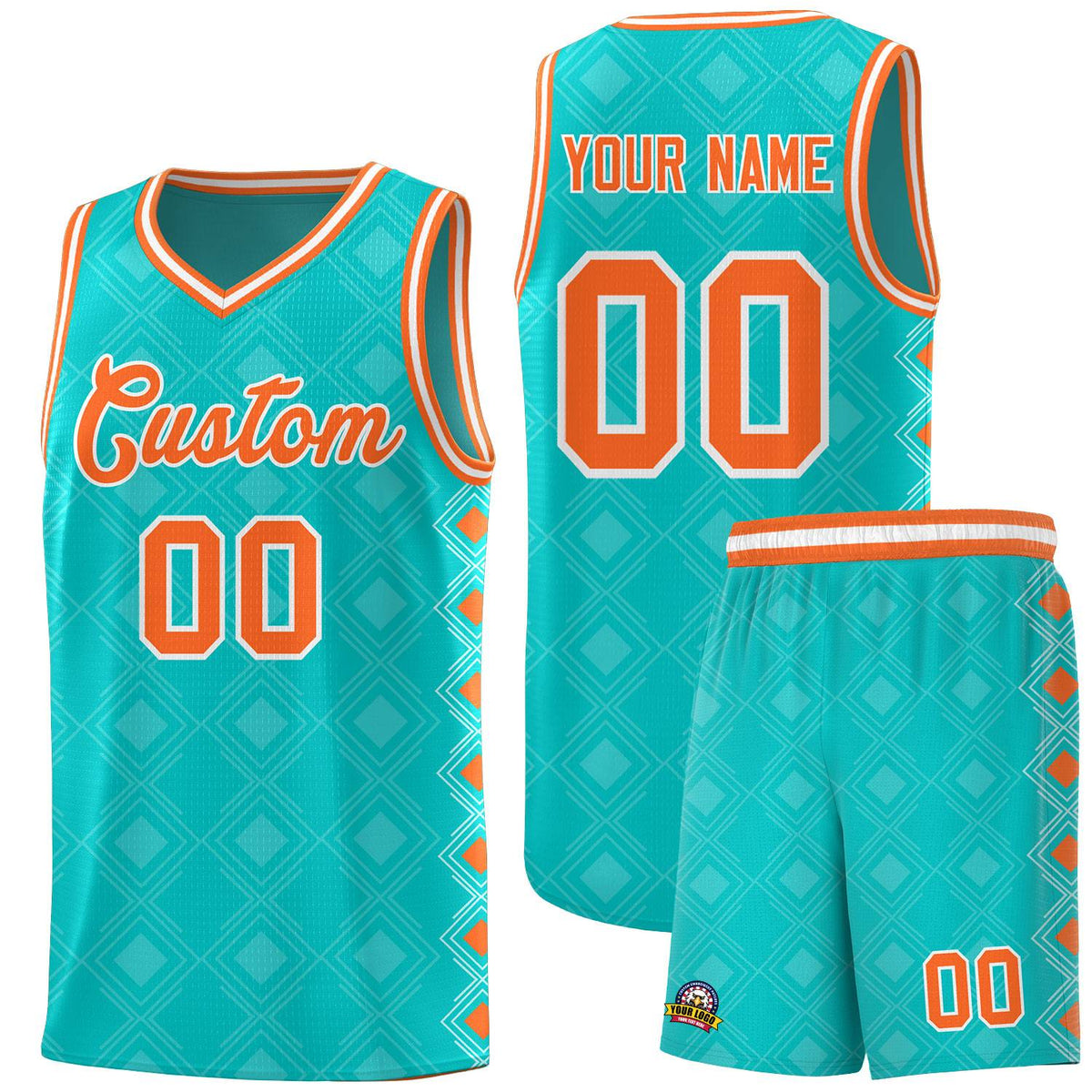 Custom Aqua Side Blocks Sports Uniform Basketball Jersey|KXKSHOP