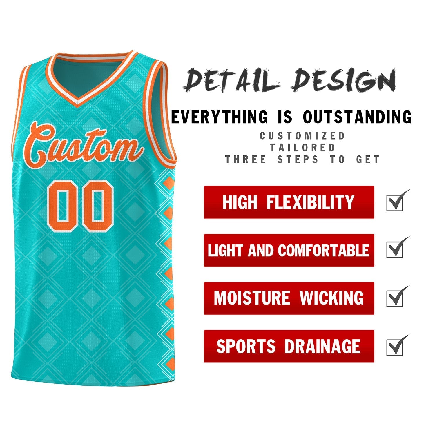 Custom Aqua Side Blocks Sports Uniform Basketball Jersey|KXKSHOP
