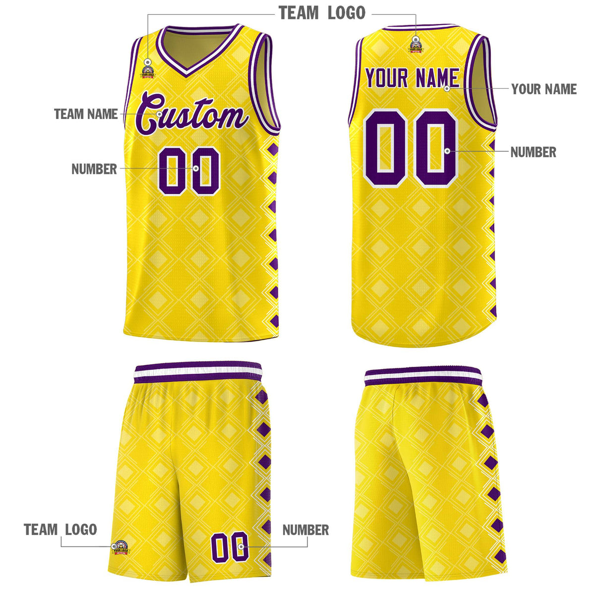 Custom Gold Side Blocks Sports Uniform Basketball Jersey|KXKSHOP