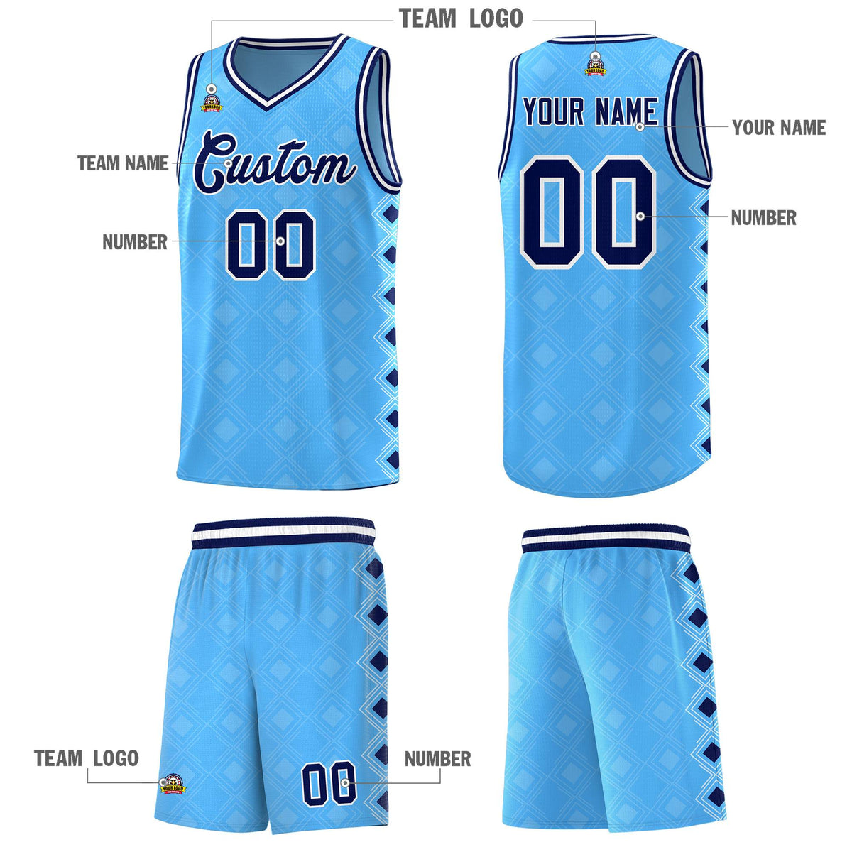 Custom Light Blue Side Blocks Sports Uniform Basketball Jersey|KXKSHOP