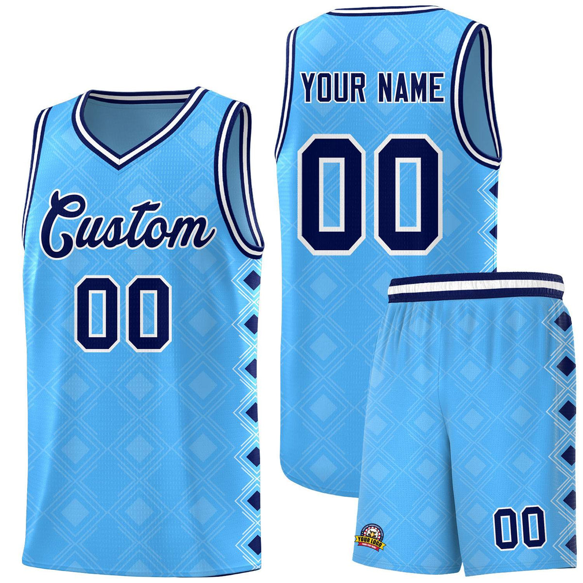 Custom Light Blue Side Blocks Sports Uniform Basketball Jersey|KXKSHOP