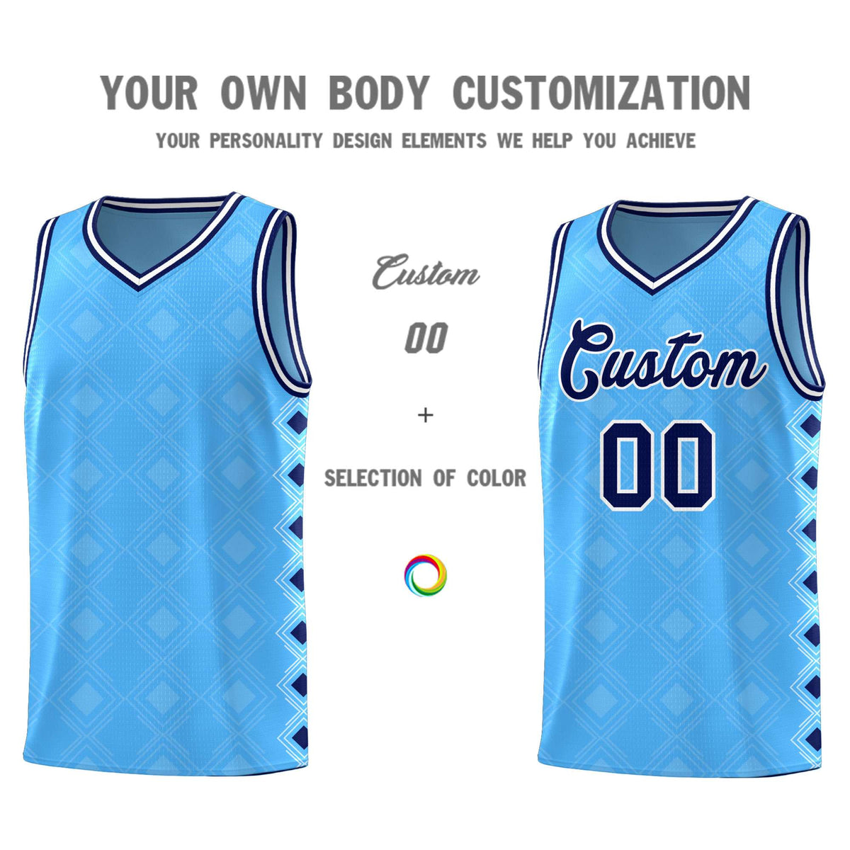 Custom Light Blue Side Blocks Sports Uniform Basketball Jersey|KXKSHOP