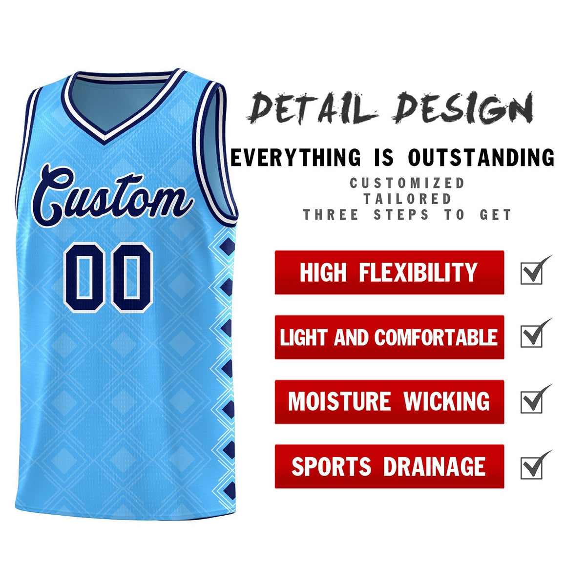 Custom Light Blue Side Blocks Sports Uniform Basketball Jersey|KXKSHOP