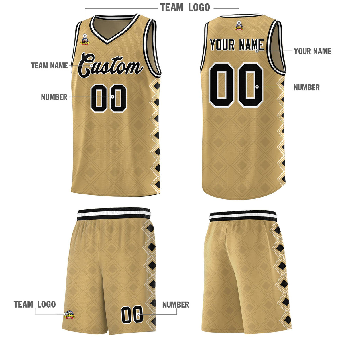 Custom Old Gold Side Blocks Sports Uniform Basketball Jersey|KXKSHOP