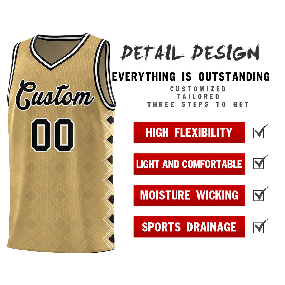 Custom Old Gold Side Blocks Sports Uniform Basketball Jersey|KXKSHOP