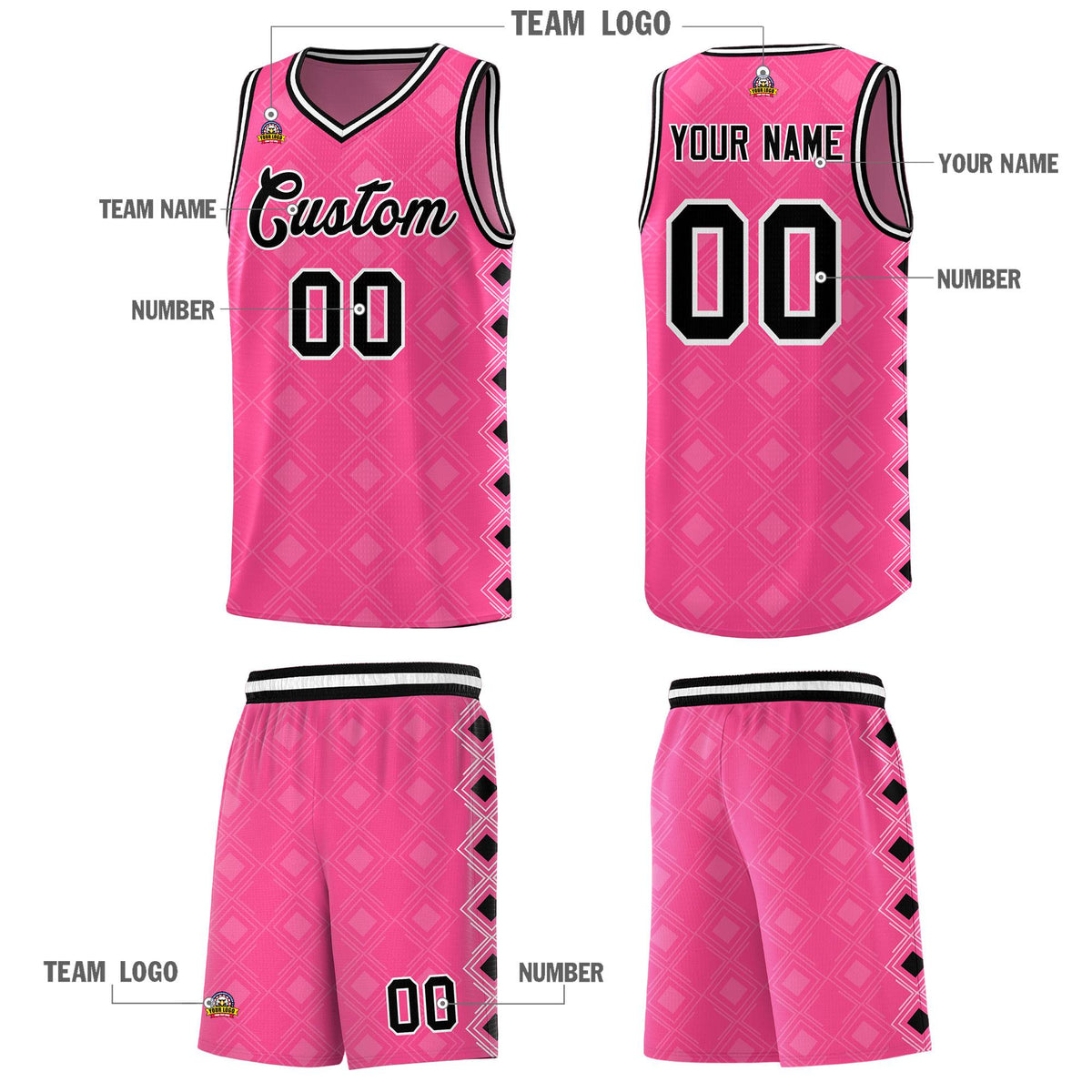 Custom Pink Side Blocks Sports Uniform Basketball Jersey|KXKSHOP