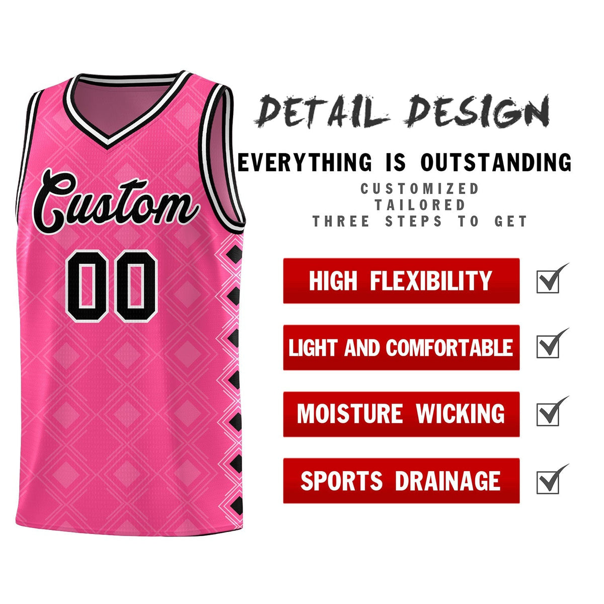 Custom Pink Side Blocks Sports Uniform Basketball Jersey|KXKSHOP