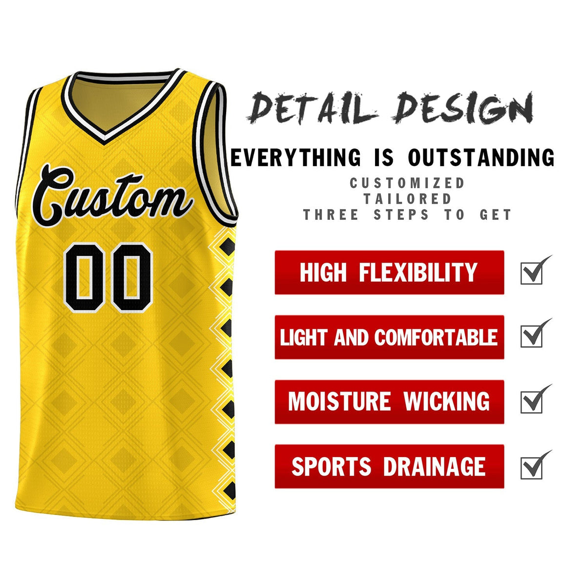 Custom Gold Side Blocks Sports Uniform Basketball Jersey|KXKSHOP