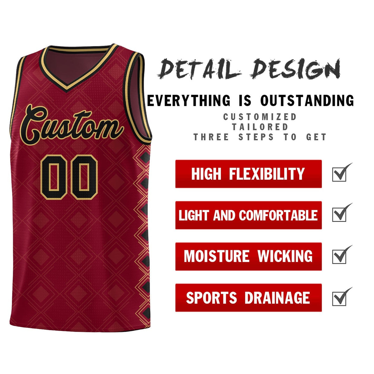 Custom Crimson Side Blocks Sports Uniform Basketball Jersey|KXKSHOP