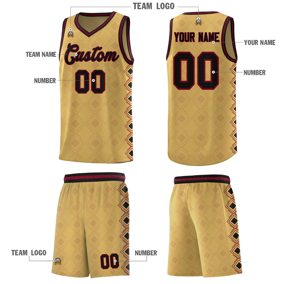 Custom Old Gold Side Blocks Sports Uniform Basketball Jersey|KXKSHOP
