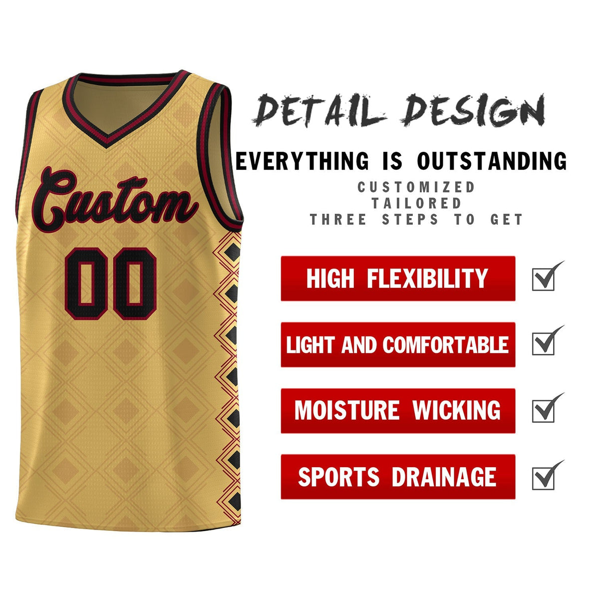 Custom Old Gold Side Blocks Sports Uniform Basketball Jersey|KXKSHOP
