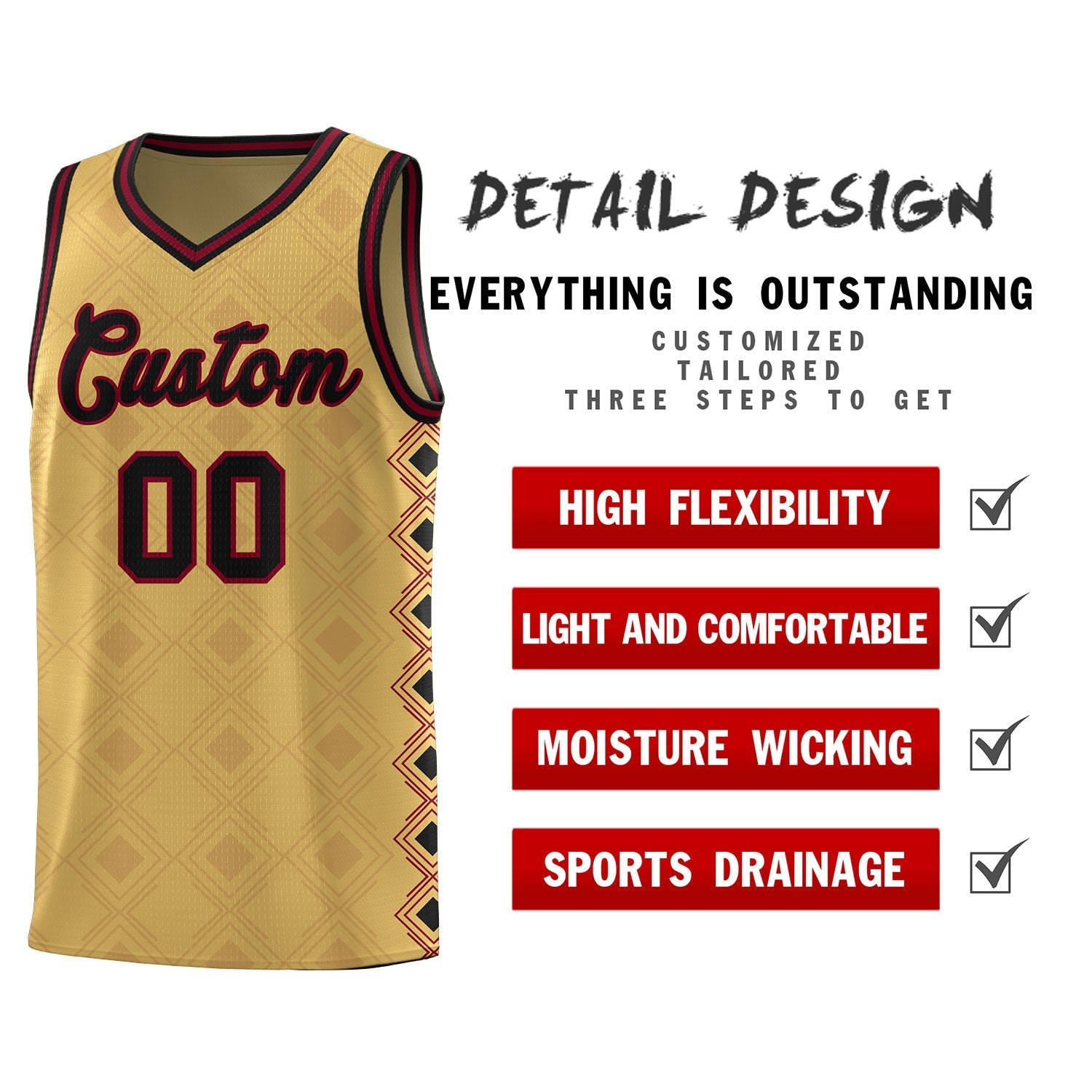 Custom Old Gold Side Blocks Sports Uniform Basketball Jersey|KXKSHOP