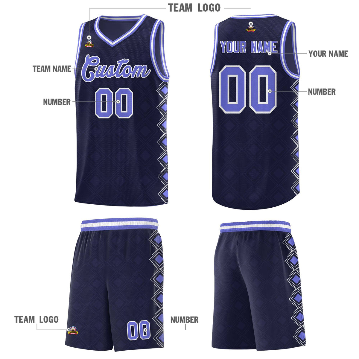 Custom Navy Side Blocks Sports Uniform Basketball Jersey|KXKSHOP