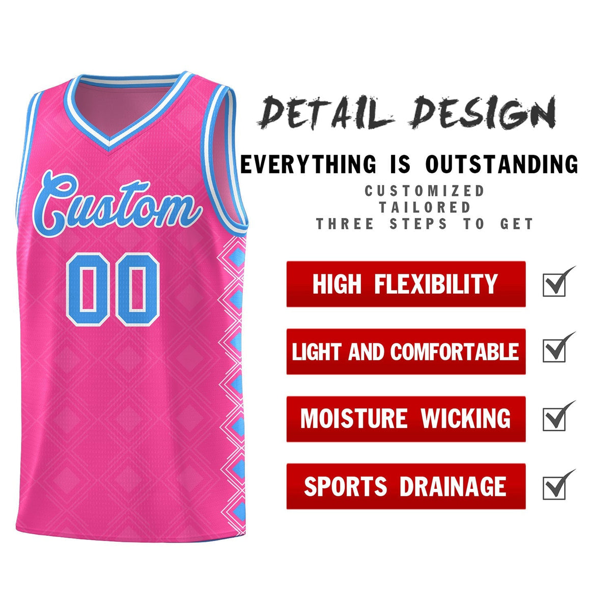 Custom Pink Side Blocks Sports Uniform Basketball Jersey|KXKSHOP