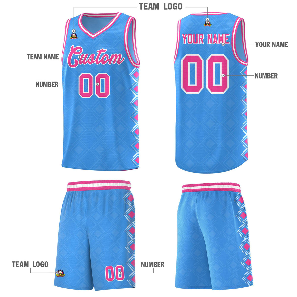 Custom Light Blue Side Blocks Sports Uniform Basketball Jersey|KXKSHOP