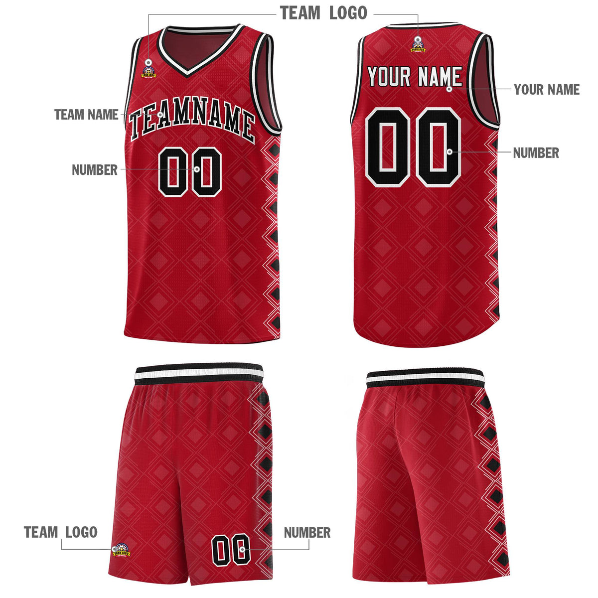 Custom Red Side Blocks Sports Uniform Basketball Jersey|KXKSHOP