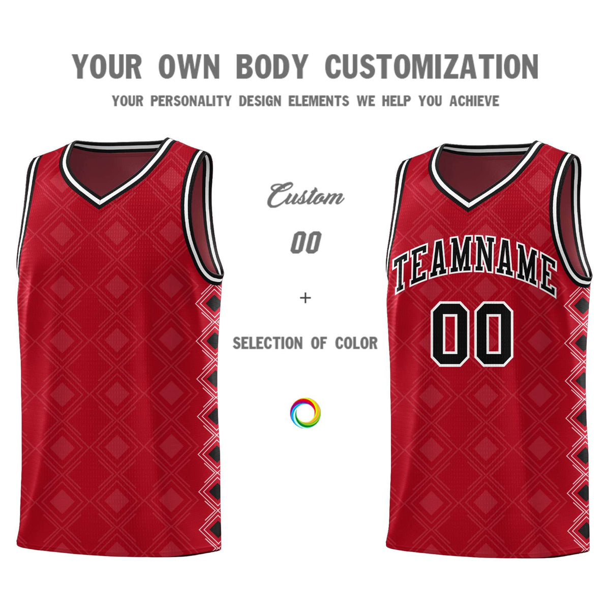 Custom Red Side Blocks Sports Uniform Basketball Jersey|KXKSHOP