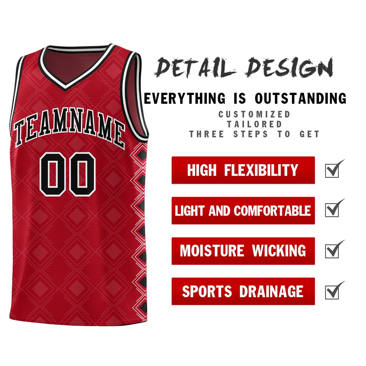 Custom Red Side Blocks Sports Uniform Basketball Jersey|KXKSHOP
