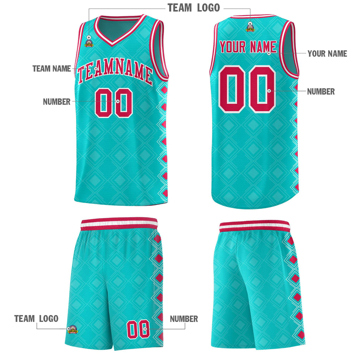Custom Aqua Side Blocks Sports Uniform Basketball Jersey|KXKSHOP