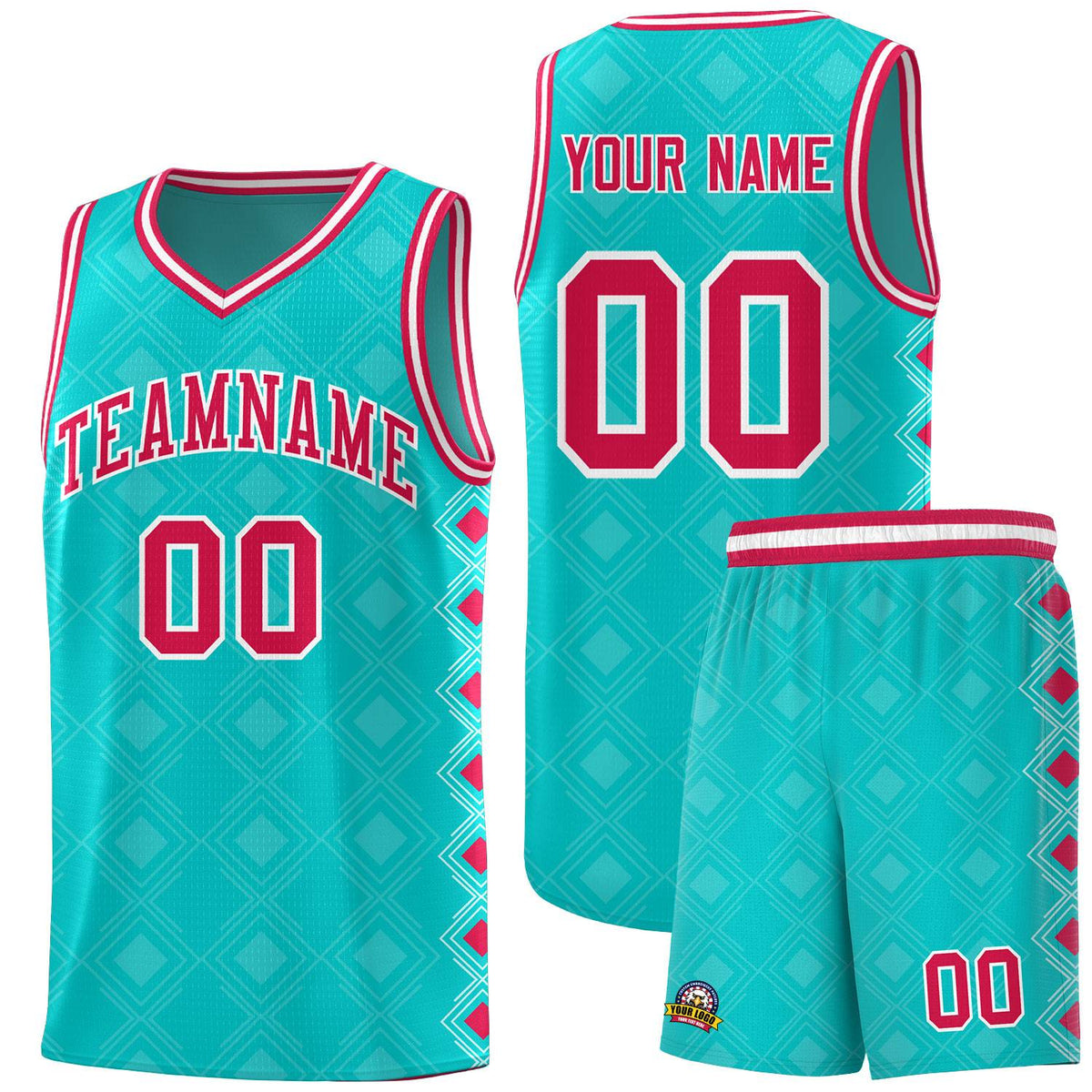Custom Aqua Side Blocks Sports Uniform Basketball Jersey|KXKSHOP