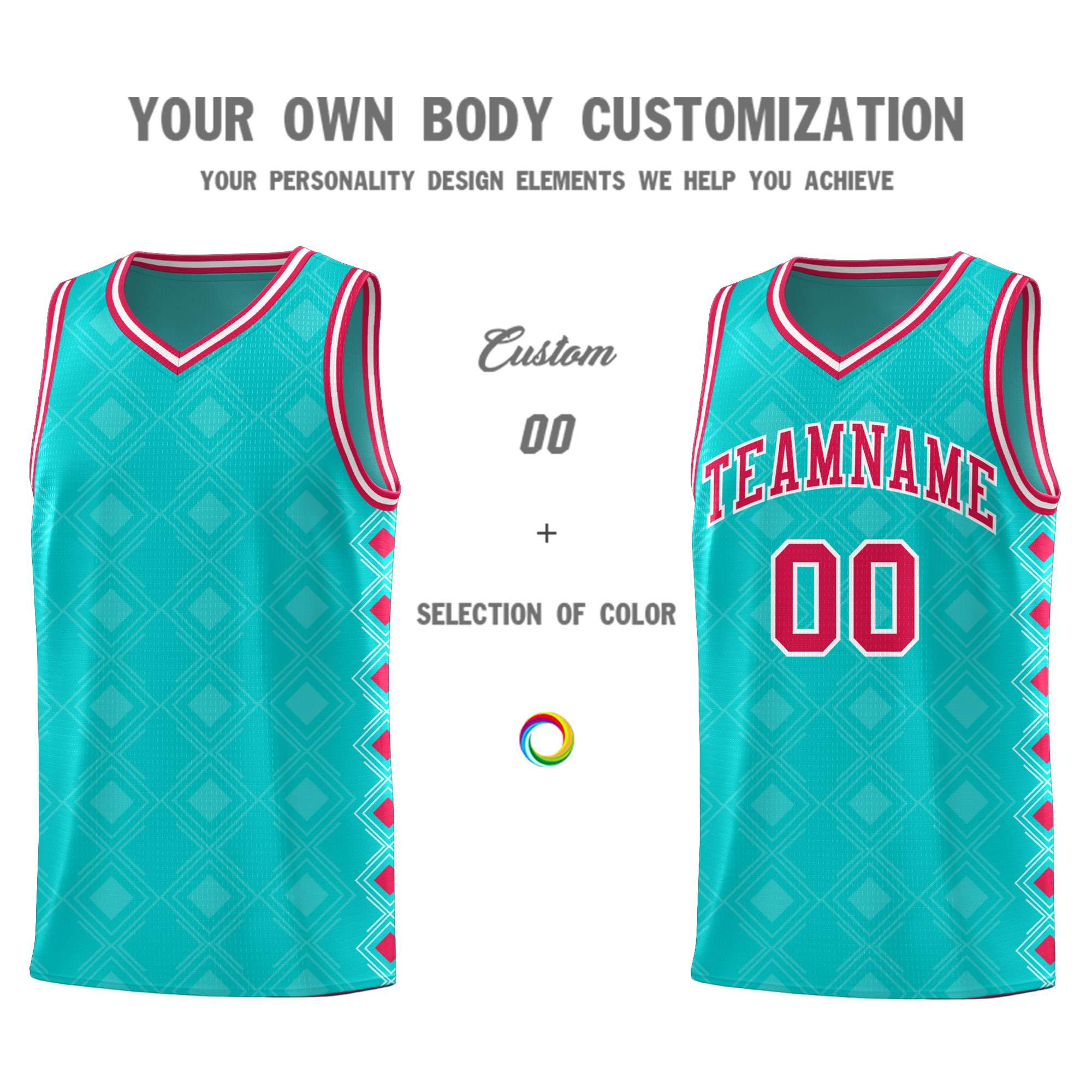 Custom Aqua Side Blocks Sports Uniform Basketball Jersey|KXKSHOP