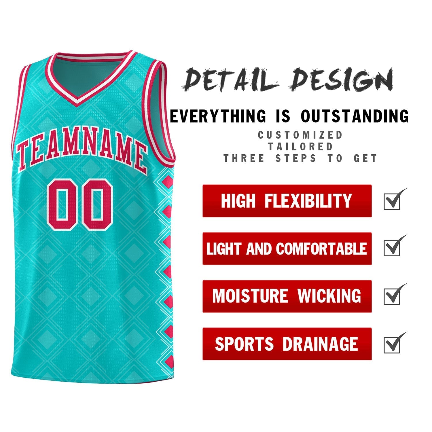 Custom Aqua Side Blocks Sports Uniform Basketball Jersey|KXKSHOP