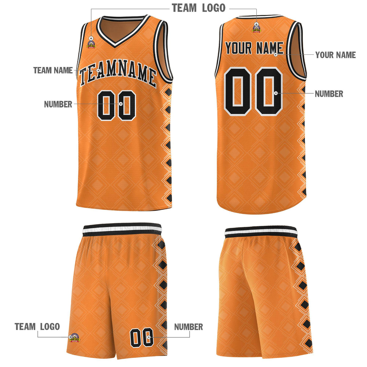 Custom Gold Orange Side Blocks Sports Uniform Basketball Jersey|KXKSHOP