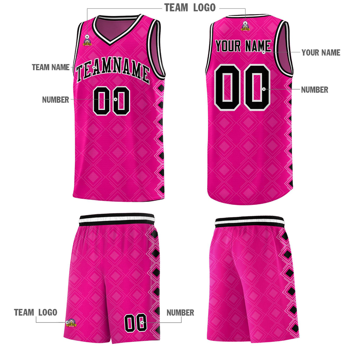 Custom Pink Side Blocks Sports Uniform Basketball Jersey|KXKSHOP