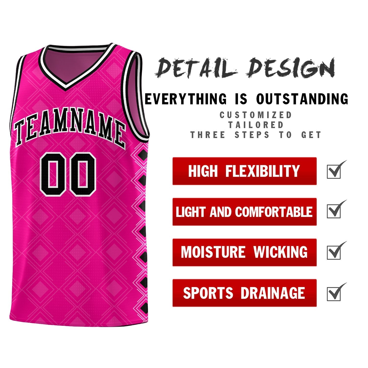 Custom Pink Side Blocks Sports Uniform Basketball Jersey|KXKSHOP