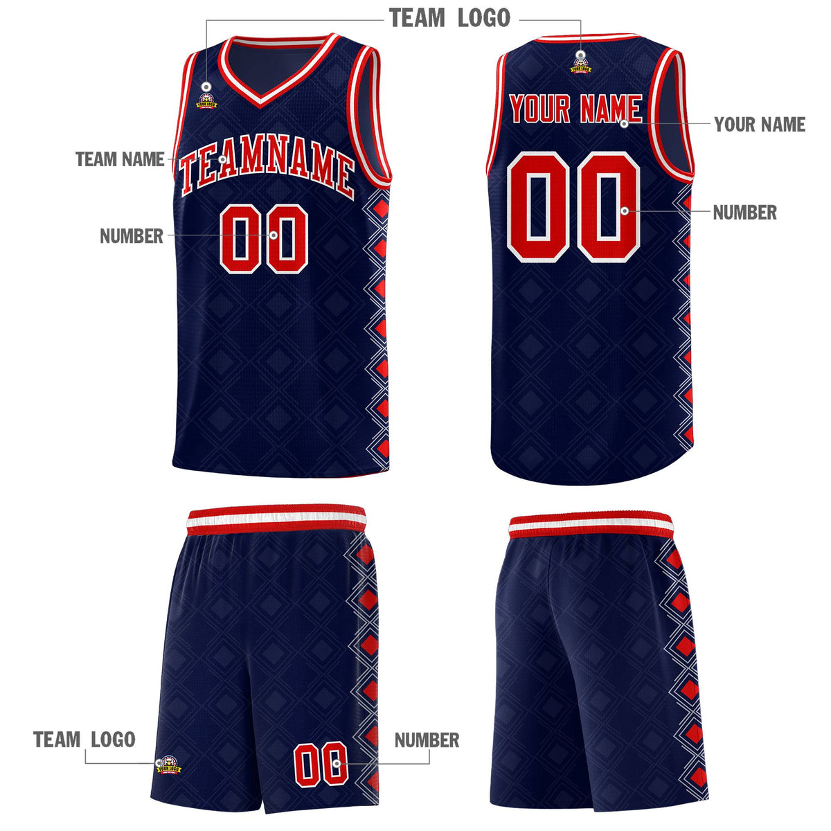 Custom Navy Side Blocks Sports Uniform Basketball Jersey|KXKSHOP