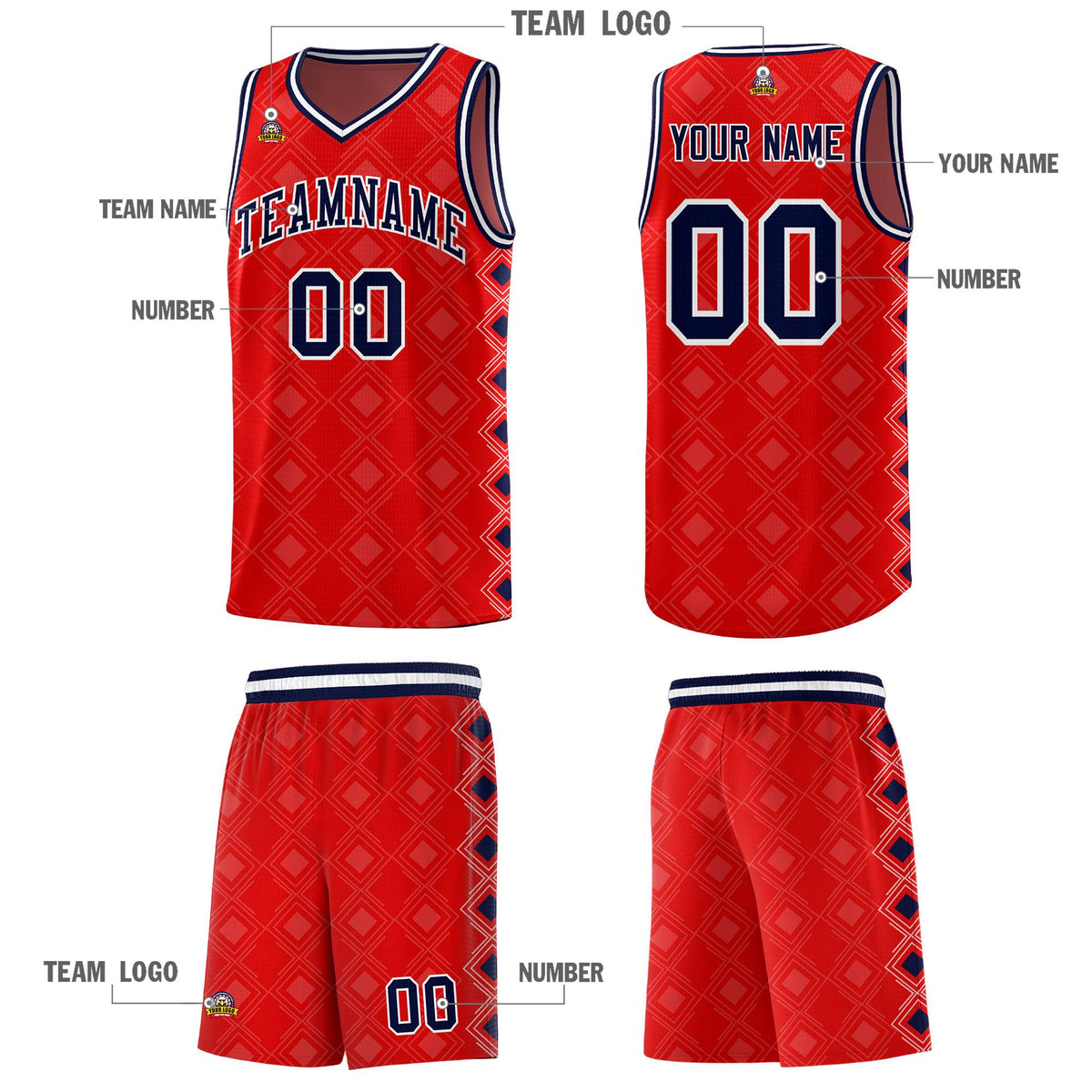 Custom Red Side Blocks Sports Uniform Basketball Jersey|KXKSHOP