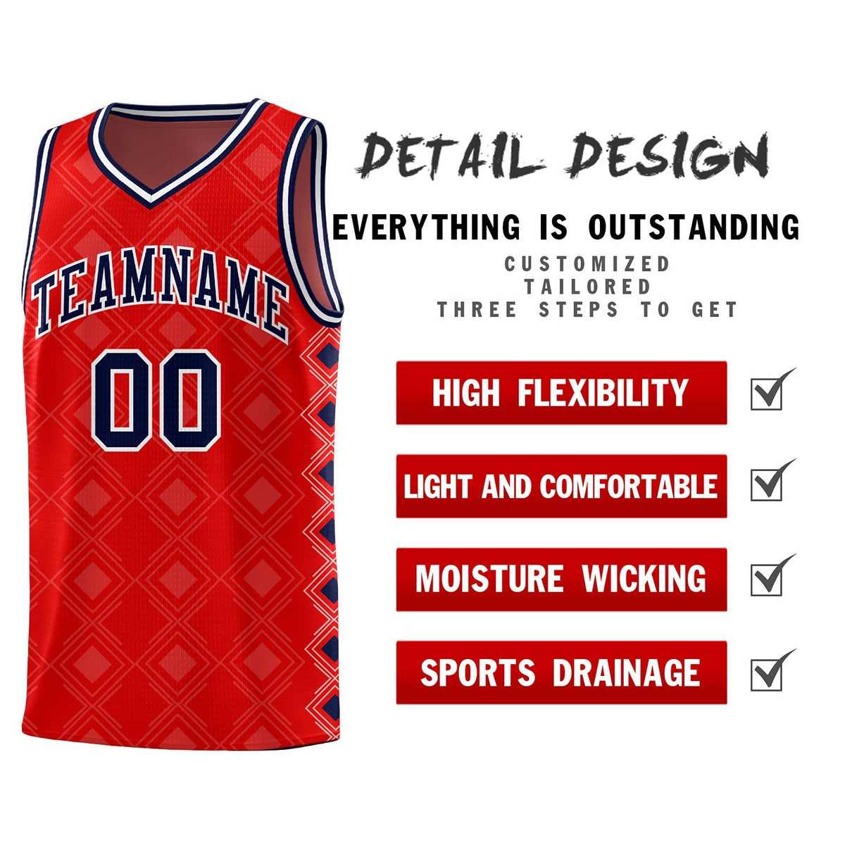 Custom Red Side Blocks Sports Uniform Basketball Jersey|KXKSHOP