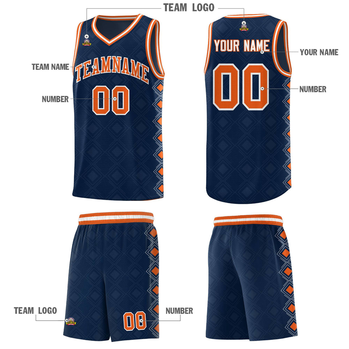 Custom Navy Side Blocks Sports Uniform Basketball Jersey|KXKSHOP