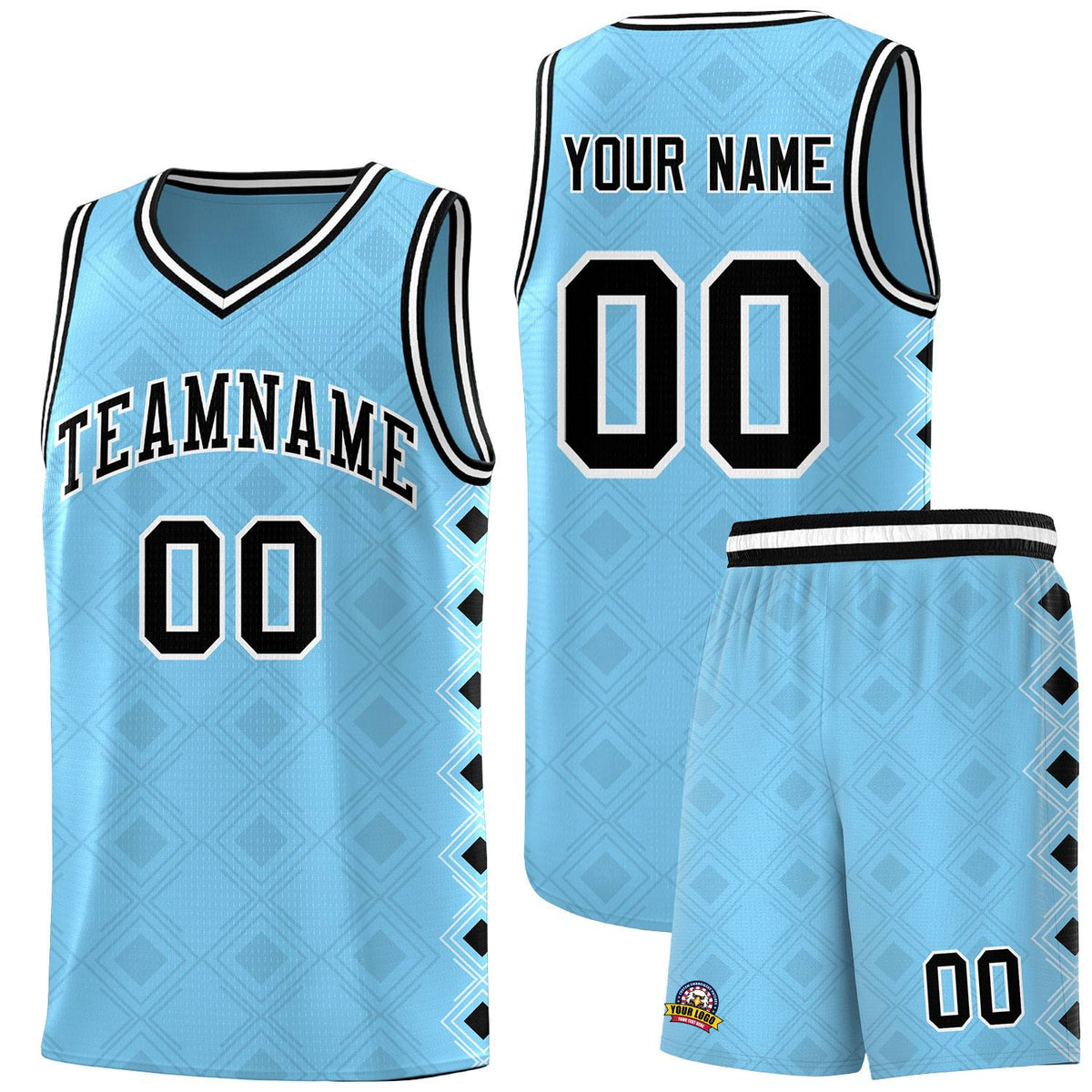Custom Light Blue Side Blocks Sports Uniform Basketball Jersey|KXKSHOP