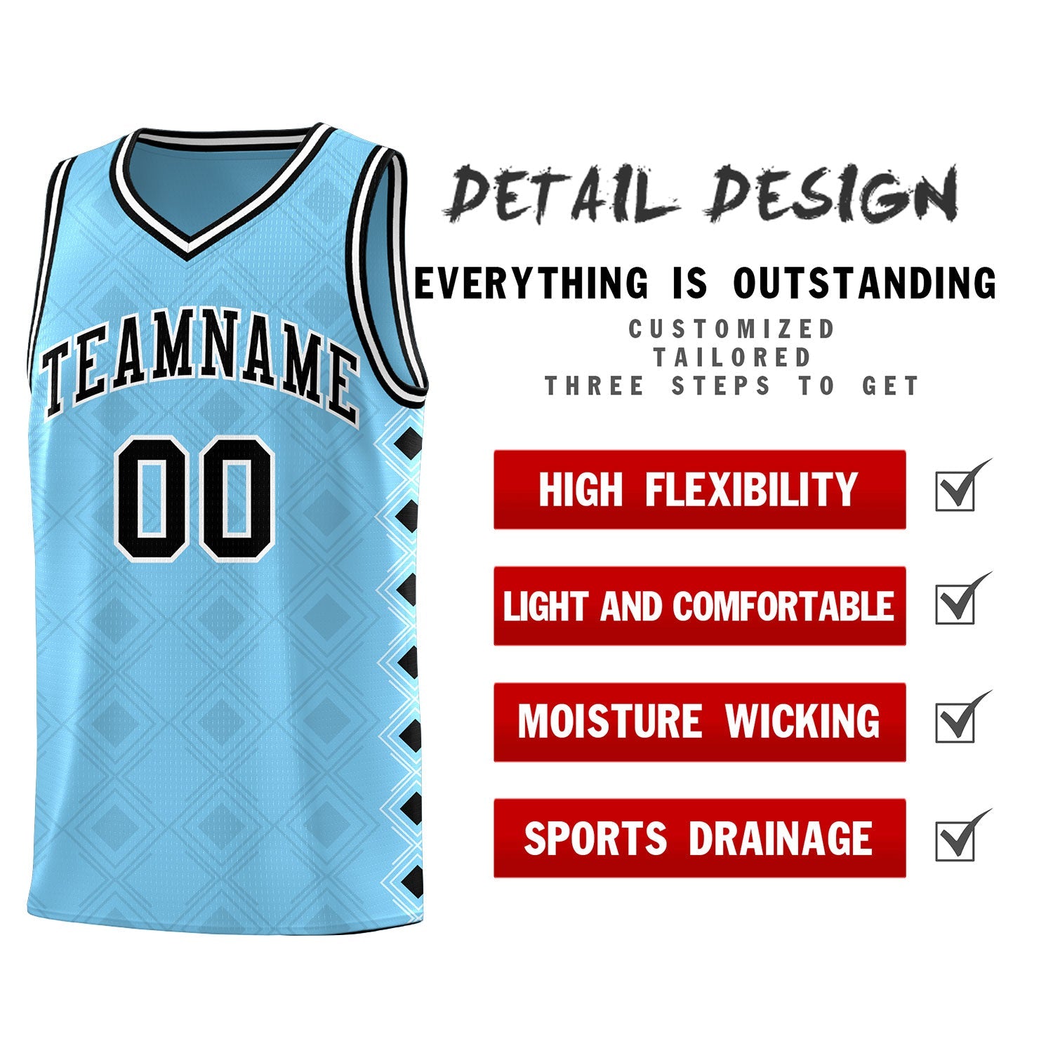 Custom Light Blue Side Blocks Sports Uniform Basketball Jersey|KXKSHOP