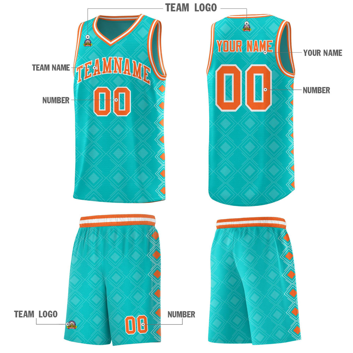 Custom Aqua Side Blocks Sports Uniform Basketball Jersey|KXKSHOP