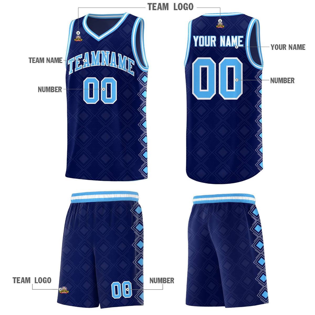 Custom Navy Side Blocks Sports Uniform Basketball Jersey|KXKSHOP