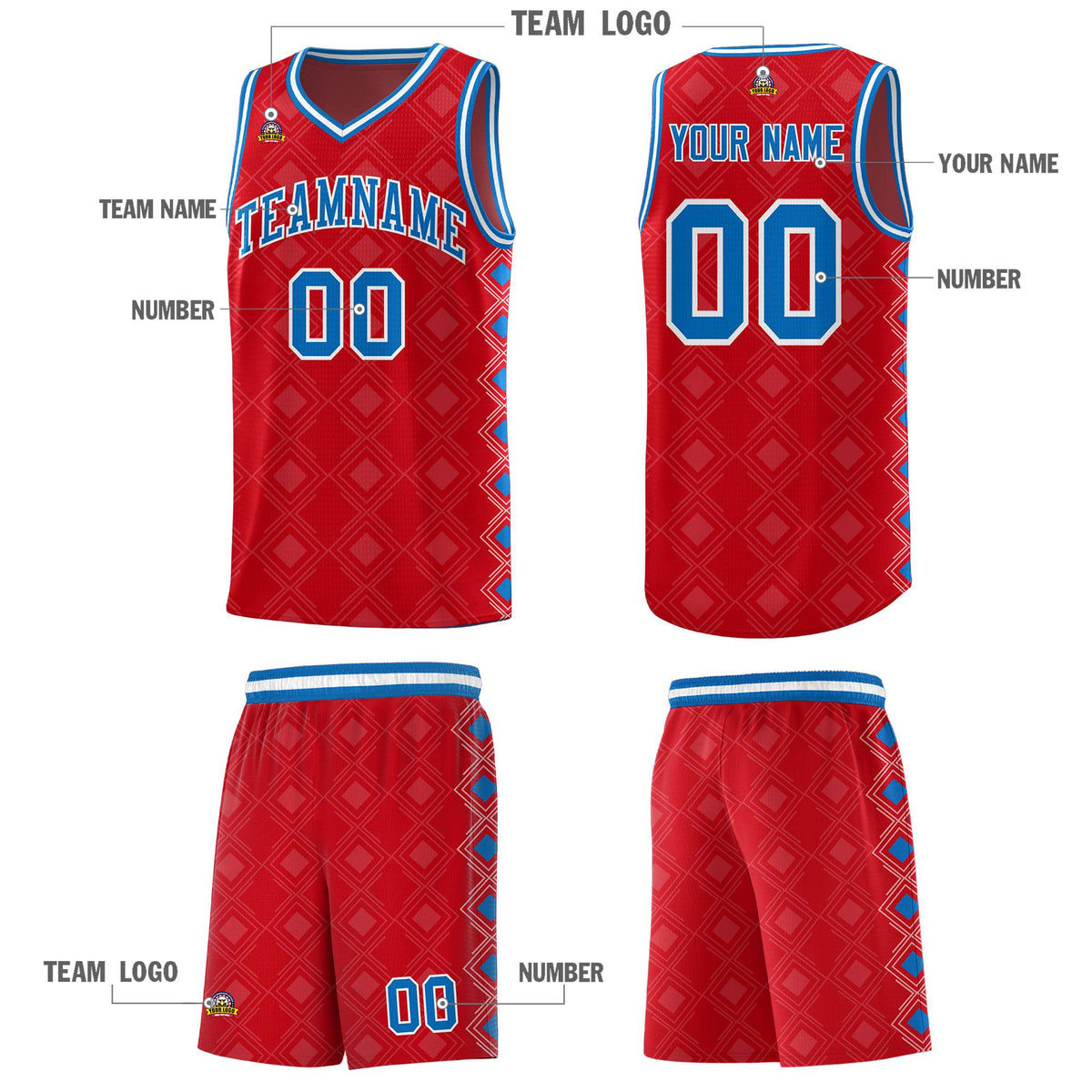 Custom Red Side Blocks Sports Uniform Basketball Jersey|KXKSHOP