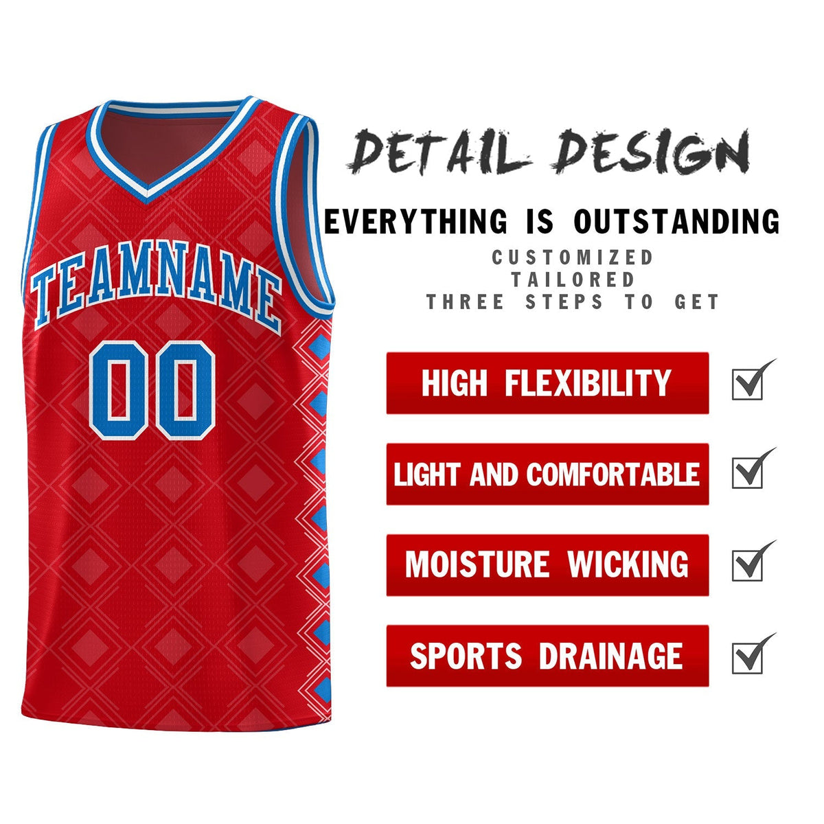 Custom Red Side Blocks Sports Uniform Basketball Jersey|KXKSHOP
