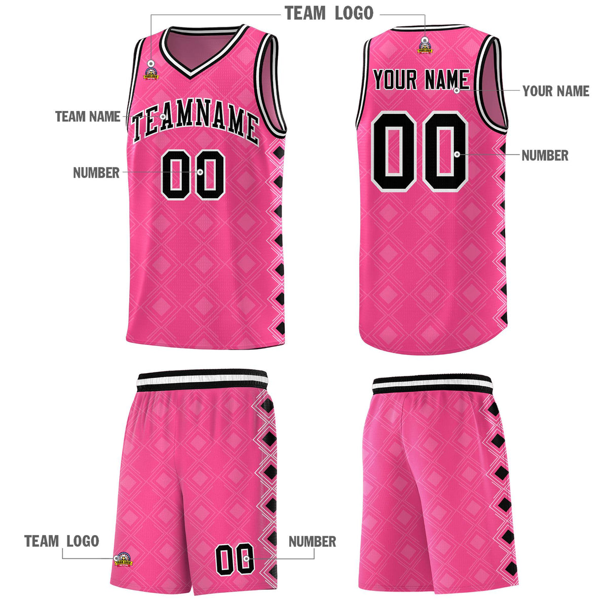 Custom Pink Side Blocks Sports Uniform Basketball Jersey|KXKSHOP