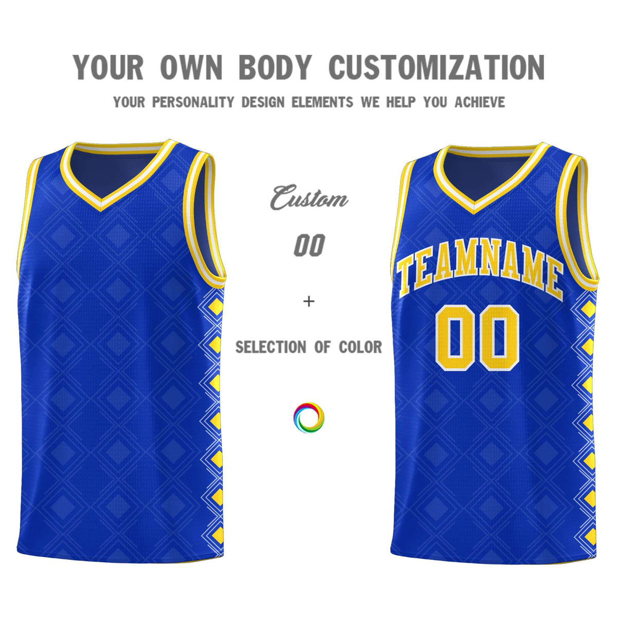 Custom Royal Side Blocks Sports Uniform Basketball Jersey|KXKSHOP