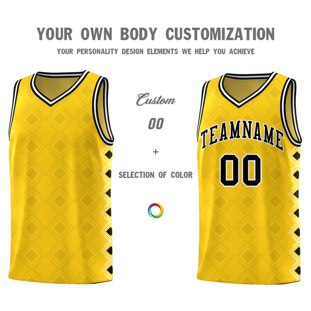 Custom Gold Side Blocks Sports Uniform Basketball Jersey|KXKSHOP