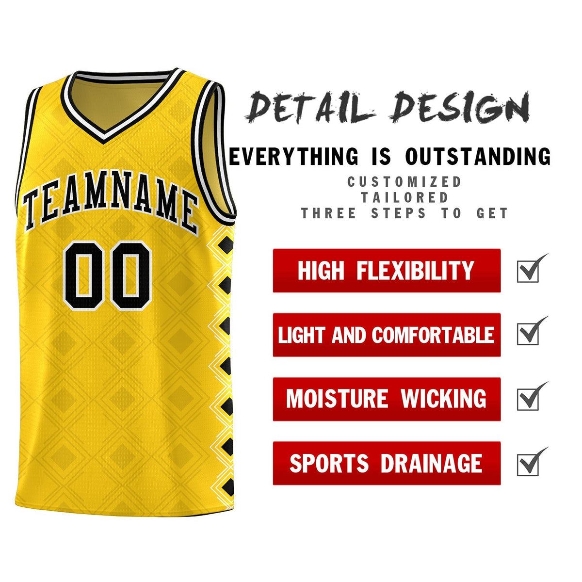 Custom Gold Side Blocks Sports Uniform Basketball Jersey|KXKSHOP