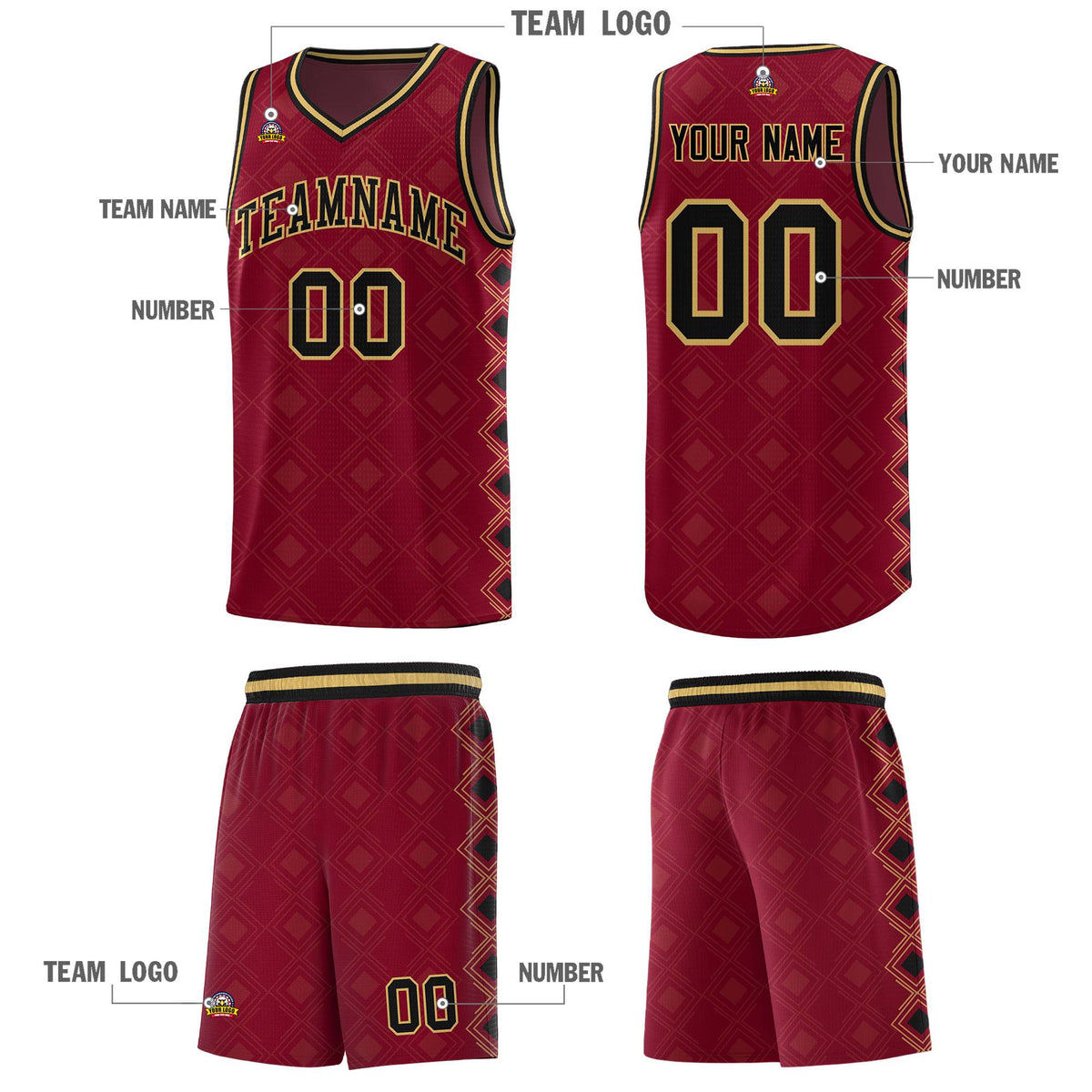 Custom Crimson Side Blocks Sports Uniform Basketball Jersey|KXKSHOP