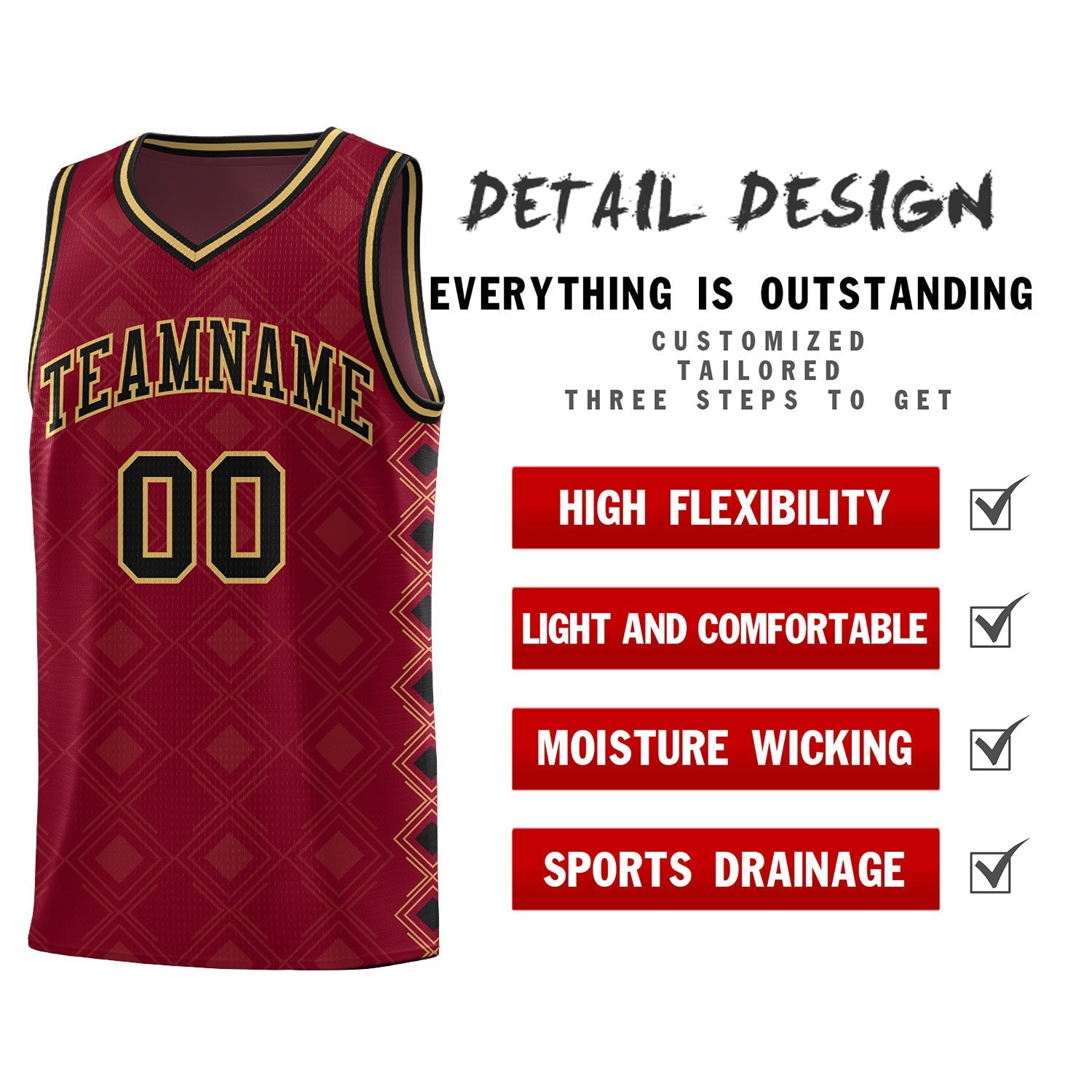 Custom Crimson Side Blocks Sports Uniform Basketball Jersey|KXKSHOP