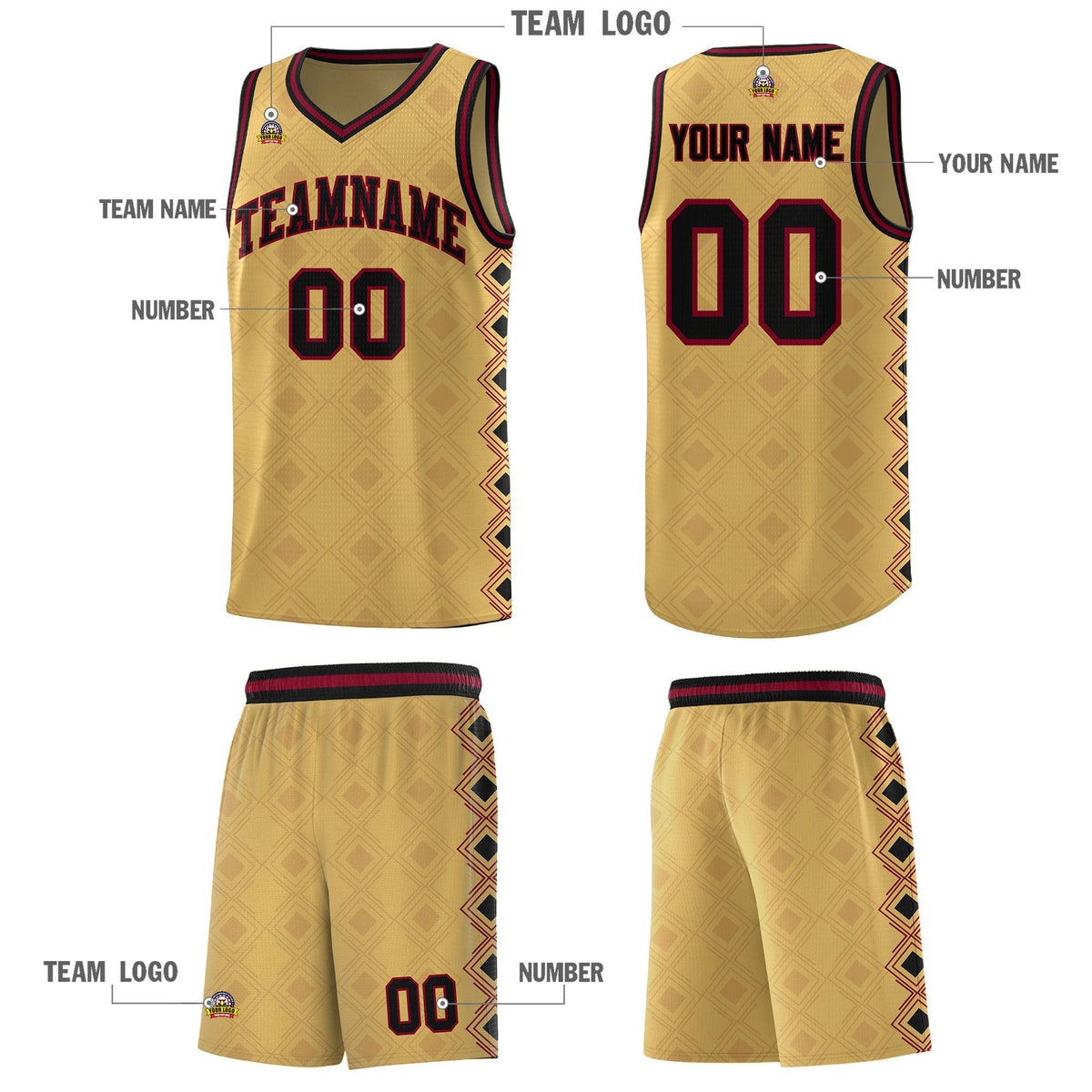 Custom Old Gold Side Blocks Sports Uniform Basketball Jersey|KXKSHOP