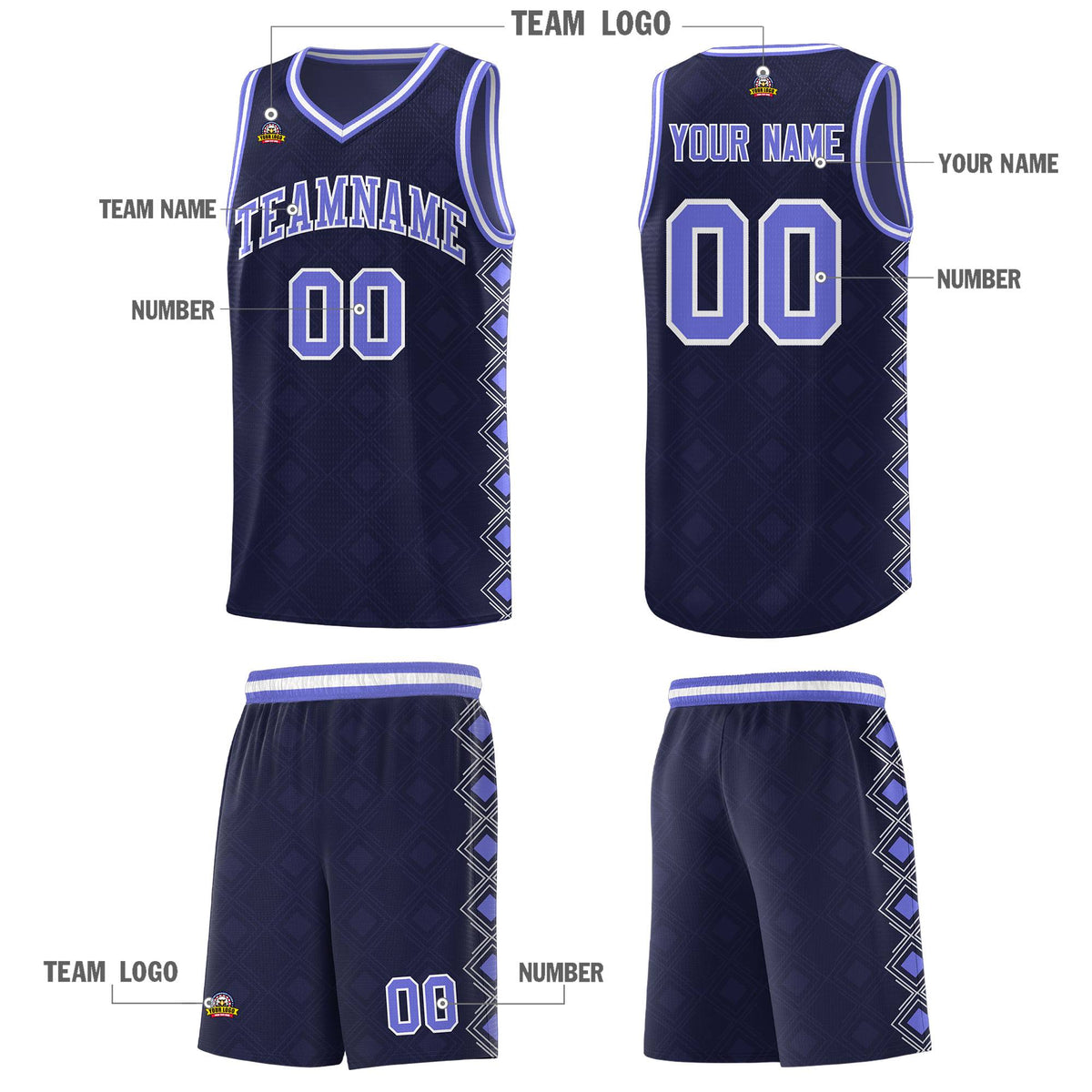Custom Navy Side Blocks Sports Uniform Basketball Jersey|KXKSHOP